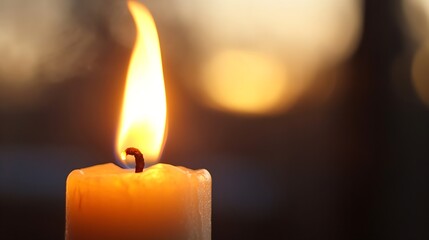 Leinwandbilder - Glowing Candle with Flickering Flame Against a Beautiful Sunset Background : Generative AI