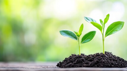 Aufkleber - Fresh green sprouts growing from dark soil in sunlight creating hope for growth : Generative AI