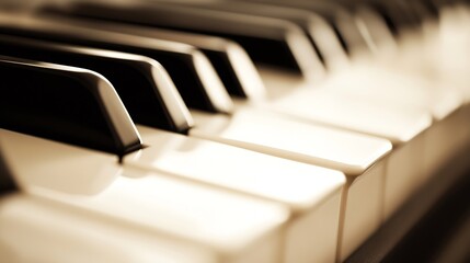 Poster - Close up view of piano keys highlighting their elegance and craftsmanship in soft natural lighting : Generative AI