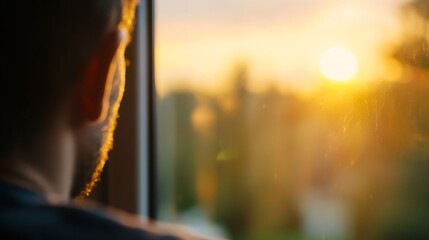Poster - Reflecting on a Beautiful Sunrise from a Cozy Indoor Setting with Soft Natural Light : Generative AI