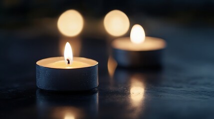 Leinwandbilder - Tranquil burning candles in soft focus creating a calm serene atmosphere for relaxation and ambiance : Generative AI