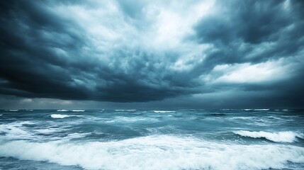 Aufkleber - Dramatic Ocean Landscape with Dark Storm Clouds and Waves : Generative AI