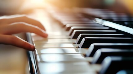 Poster - Close up of a hand playing a piano showcasing music creation and artistic expression : Generative AI