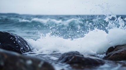 Aufkleber - Waves Crashing Against Rocks Capturing the Beauty of Nature and Motion at the Beach : Generative AI