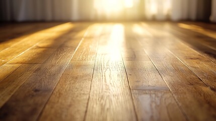 Poster - Golden Natural Light Streaming Across a Wooden Floor Creating a Warm and Inviting Ambiance in a Cozy Interior Space : Generative AI