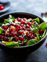 Poster - Fresh Healthy Salad with Pomegranate Seeds and Spinach in a Bowl : Generative AI