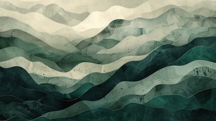 Poster - Abstract flowing green and beige waves on a light background. Digital artwork of wavy pattern with green and while color. Fluid, liquid and wavy concept. Watercolor green brushstroke pattern. AIG51.