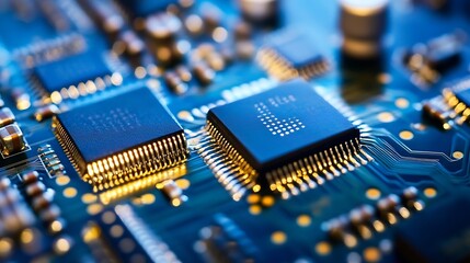 Leinwandbilder - Close up of a modern microchip circuit board showcasing technology and innovation : Generative AI
