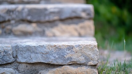 Poster - CloseUp of Stone Steps Leading to Lush Greenery in Natural Garden Setting : Generative AI