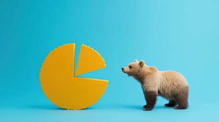 Poster - Bear and Pie Chart on Vibrant Blue Background