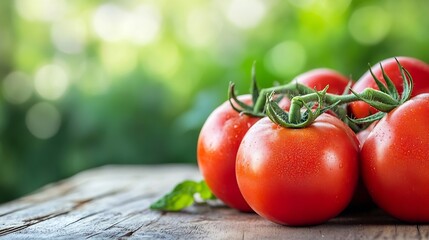 Poster - Fresh Ripe Red Tomatoes with Dew Drops in a Natural Setting : Generative AI