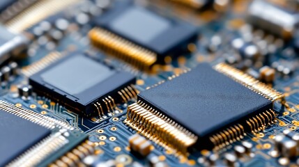 Leinwandbilder - Close-up view of advanced computer microchips on a motherboard showcasing intricate circuitry details : Generative AI