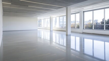 Leinwandbilder - Bright and spacious modern office interior featuring large windows and polished floors : Generative AI