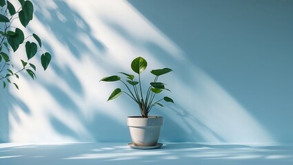 Poster - potted plant in bright indoor setting with soft shadows during afternoon light