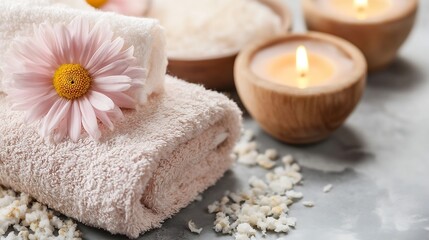 Aufkleber - Spa Essentials with Soft Towels and Candles for Relaxation and Wellness : Generative AI