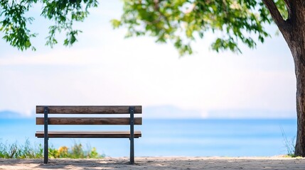 Aufkleber - Beautiful tranquil seaside bench surrounded by greenery and vibrant nature overlooking the serene ocean view : Generative AI