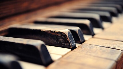 Poster - Close up of vintage piano keys demonstrating aged wood and musical elegance : Generative AI