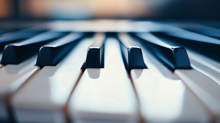 Poster - Close Up of Black and White Piano Keys with Soft Lighting and Depth : Generative AI