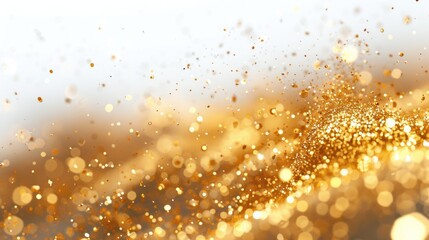 Poster - A mesmerizing display of shimmering gold particles against a soft white background, perfect for conveying elegance and luxury in design projects.