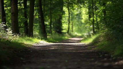 Poster - Tranquil forest path surrounded by lush greenery inviting peaceful strolls in nature's embrace : Generative AI