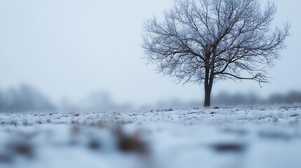 Aufkleber - Lonely Bare Tree in a Winter Landscape Shrouded in Soft Snowfall : Generative AI
