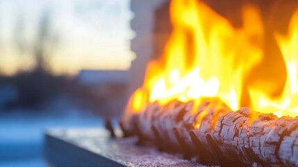 Aufkleber - Fiery Flames Dancing on Logs Creating a Cozy Atmosphere for Winter Nights : Generative AI