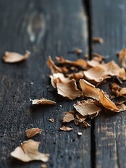 Poster - Wood shavings scattered on rustic wooden surface creating a beautiful earthy background : Generative AI