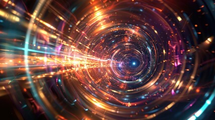 Poster - This colorful abstract background features dynamic light trails and patterns, creating a mesmerizing visual effect perfect for digital projects and wallpapers.