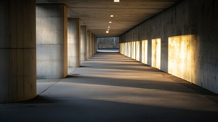 Poster - Modern Concrete Passageway with Soft Sunlight and Shadows : Generative AI
