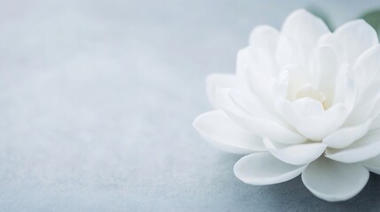 Aufkleber - Beautiful close up of a pristine white lotus flower resting on a soft blue background with serene atmosphere : Generative AI