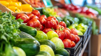 Poster - Fresh organic vegetables arranged beautifully in a local market showcasing colorful and vibrant produce : Generative AI