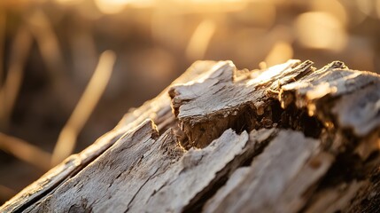 Leinwandbilder - Close up of aged weathered wood with golden sunlight creating a warm atmosphere : Generative AI