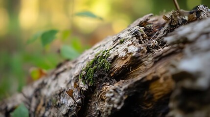 Poster - Closeup of tree bark covered in moss and foliage in a serene forest setting : Generative AI