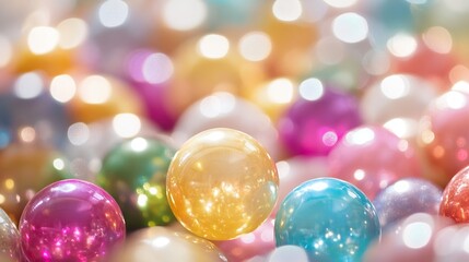 Aufkleber - Closeup of colorful glass marbles scattered on a surface creating a beautiful shimmering effect : Generative AI