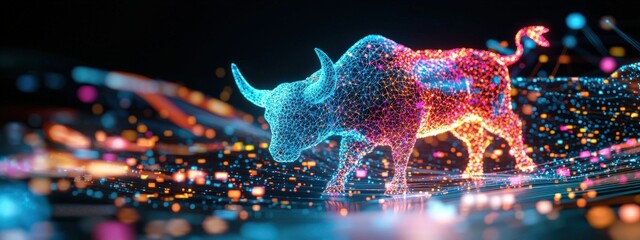 Poster - Colorful Abstract Bull with Digital Elements