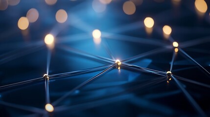Leinwandbilder - Artistic representation of interconnected nodes and glowing lines in blue tones depicting networking concept : Generative AI