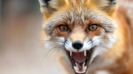 Poster - Close Up of Fierce Red Fox Growling with Sharp Teeth Showing in Natural Habitat : Generative AI