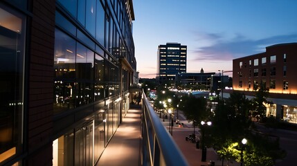 Poster - City Street at Dusk with Illuminated Buildings and Vibrant Urban Life : Generative AI