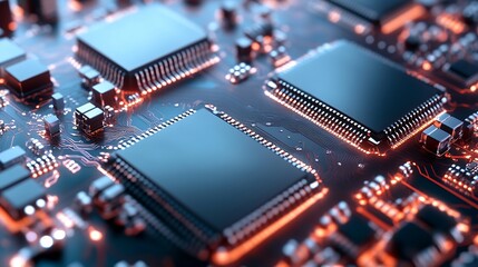 Aufkleber - Close-Up of Microchips and Circuit Board Combining Technology and Innovation in Electronic Devices : Generative AI