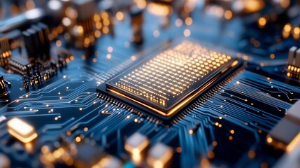 Fototapete - High-tech close-up of circuit board showing technological advancements and detail : Generative AI