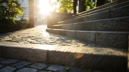 Aufkleber - Charming stone steps illuminated by warm sunlight inviting visitors to enjoy peaceful outdoor space : Generative AI