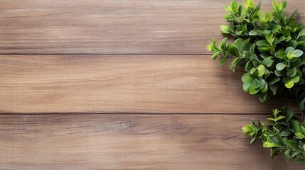 Poster - Fresh green leaves on a wooden table creating a natural and inviting atmosphere : Generative AI