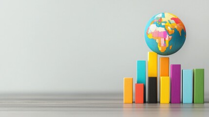 Poster - Colorful Bar Chart with Globe on Top for Data Visualization
