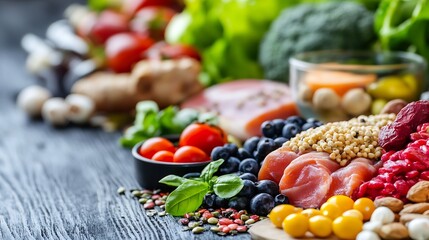 Poster - Vibrant Display of Fresh Vegetables and Fruits on a Wooden Table : Generative AI