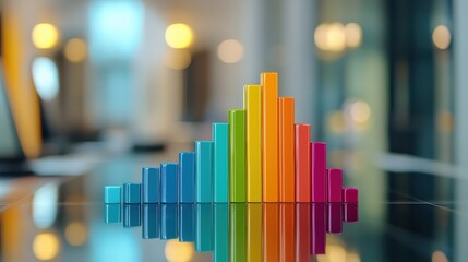Poster - a vibrant arrangement of colorful bar graphs reflects on a glossy surface, symbolizing data analysis