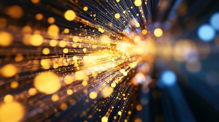 Fototapete - Vibrant energy rays in a dynamic burst of golden and blue light creating a mesmerizing visual effect : Generative AI