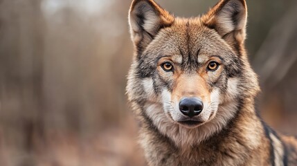  Majestic close up of a wolf showcasing its fierce gaze and beautiful fur in nature : Generative AI