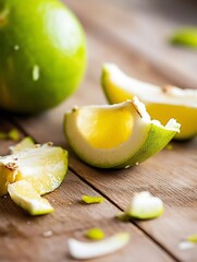 Aufkleber - Freshly Cut Green Lime Wedges with Bright Yellow Interior for Cooking and Refreshing Drinks : Generative AI