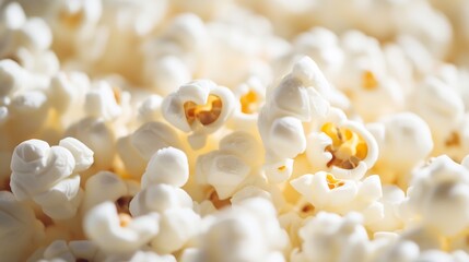 Aufkleber - Closeup of fluffy and popped popcorn kernels creating a delicious and inviting snack experience : Generative AI