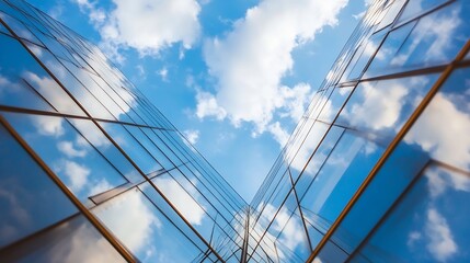 Aufkleber - Modern Cityscape Reflection of Cloudy Sky on Urban Glass Buildings Creating Unique Perspective : Generative AI